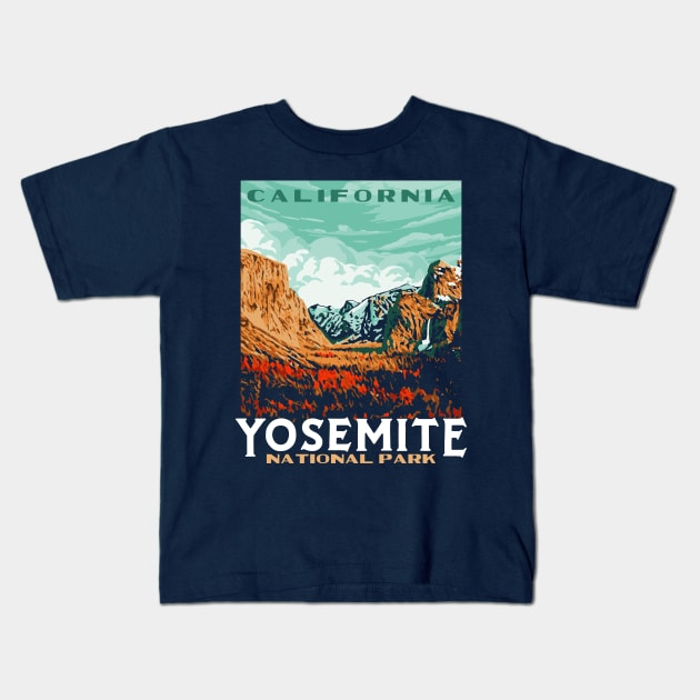 Yosemite National Park - Yosemite Valley Vintage California WPA Style Poster Art Kids T-Shirt by GIANTSTEPDESIGN